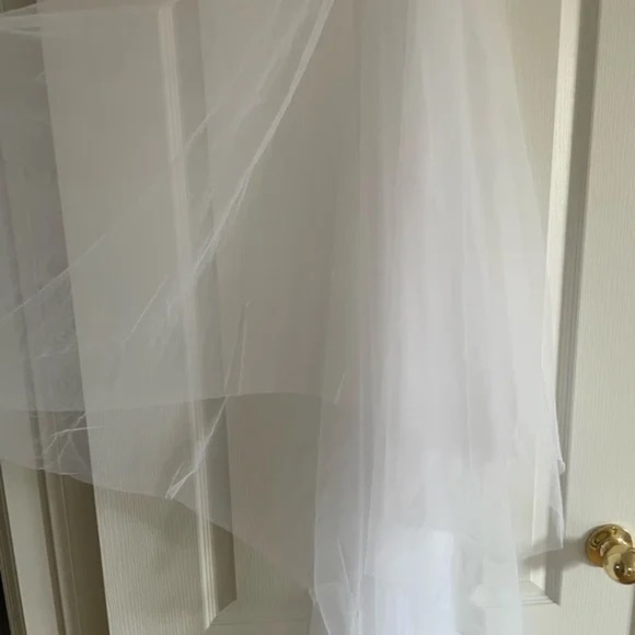 Designer Floor-Length White Wedding Veil with Blusher main image 9